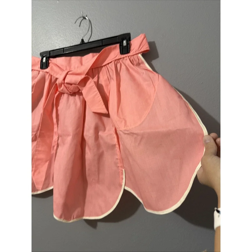 Vintage Handmade Half Apron Pink Tulip Hem Baking Cook Retro‎ 50s Pinup Tie MCM